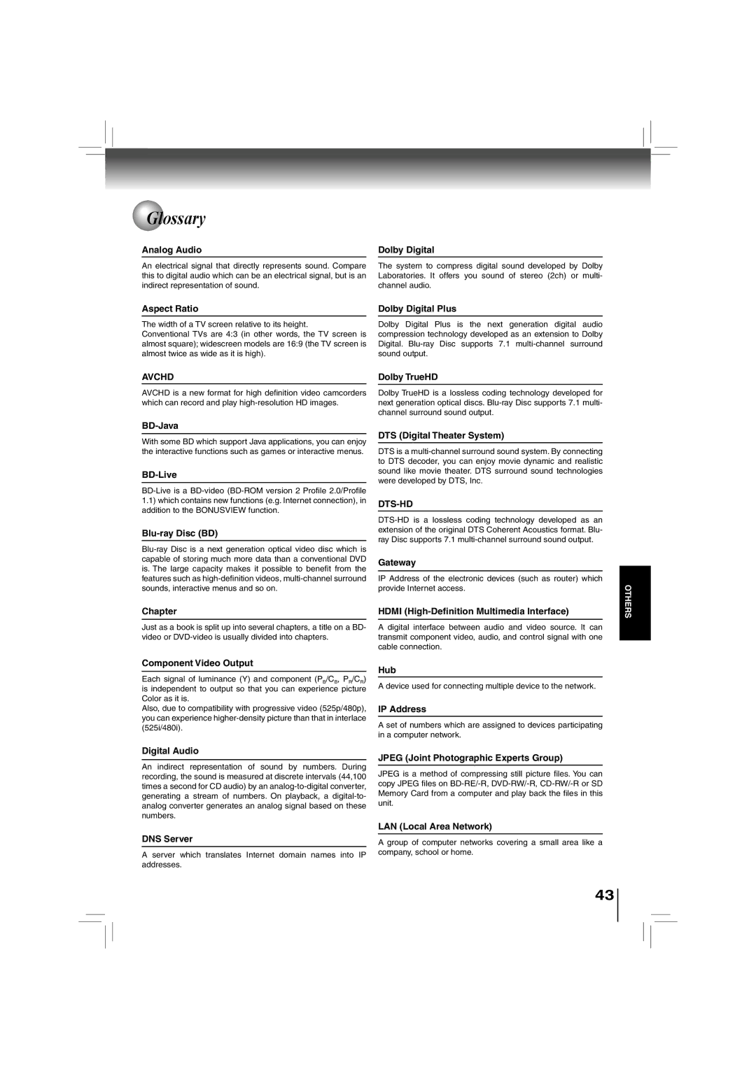 Toshiba BDX2700KU owner manual Glossary 