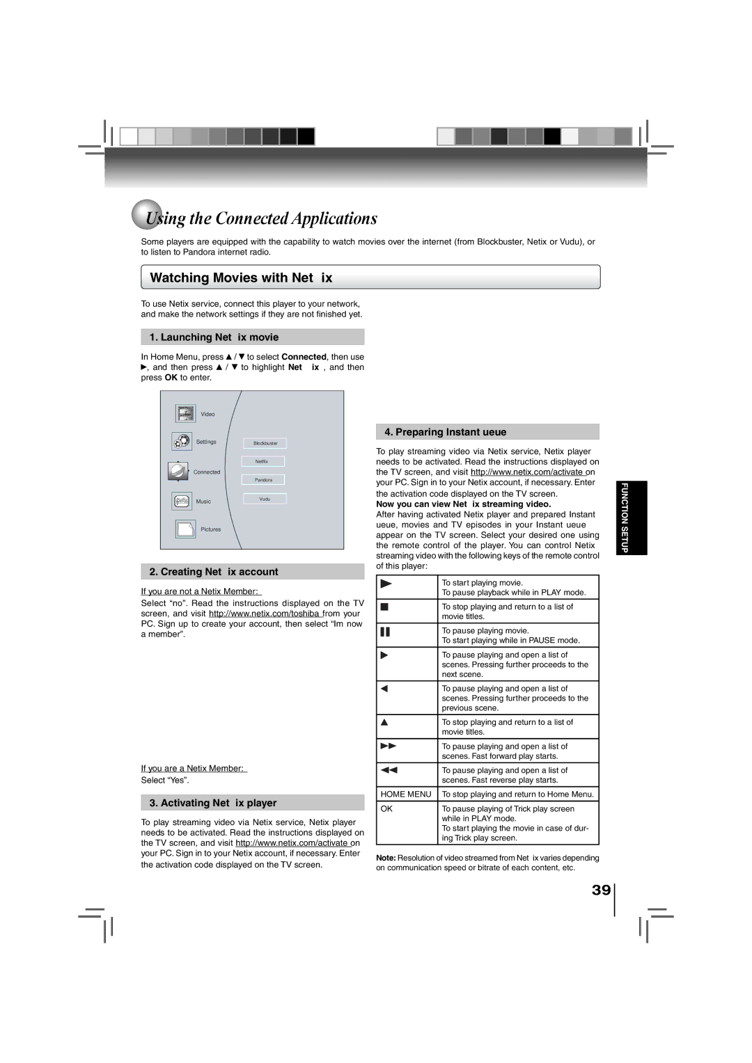 Toshiba BDX3000KU owner manual Using the Connected Applications, Watching Movies with Netﬂix 