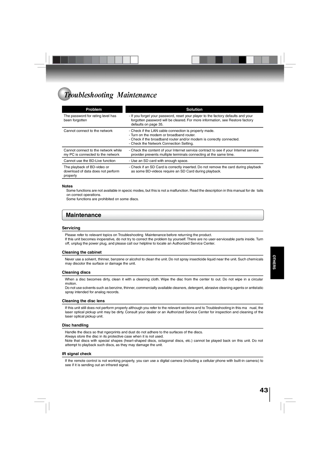 Toshiba BDX3000KU owner manual Maintenance 