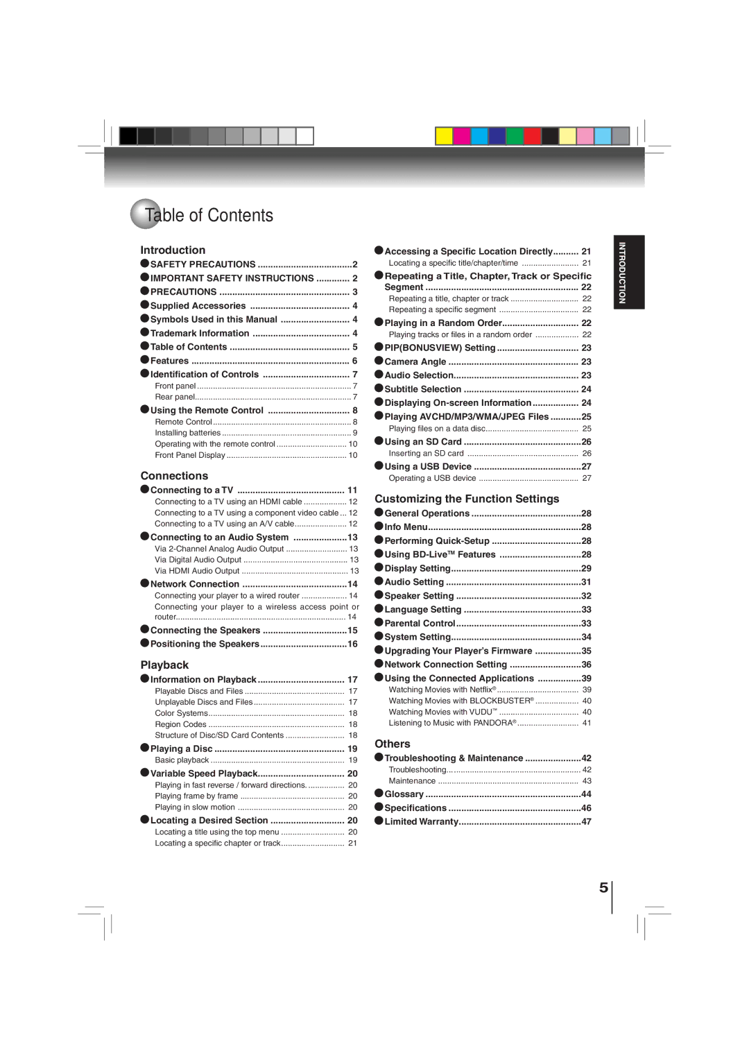 Toshiba BDX3000KU owner manual Table of Contents 