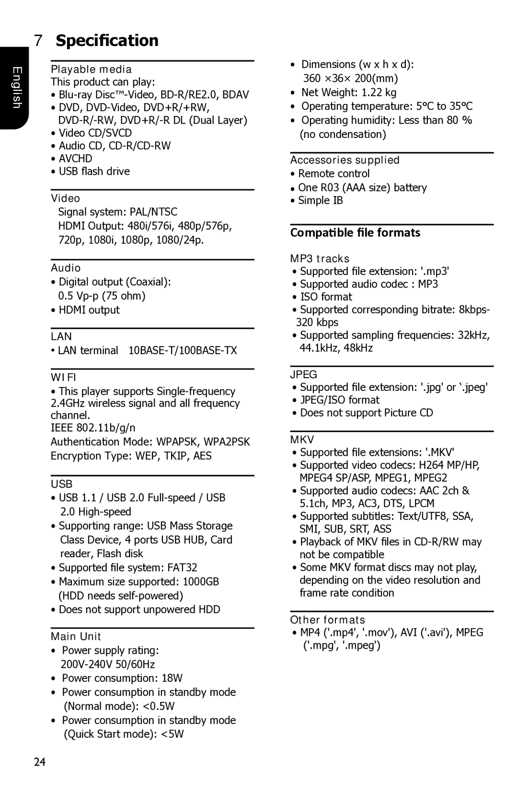 Toshiba BDX3300 owner manual Specification 