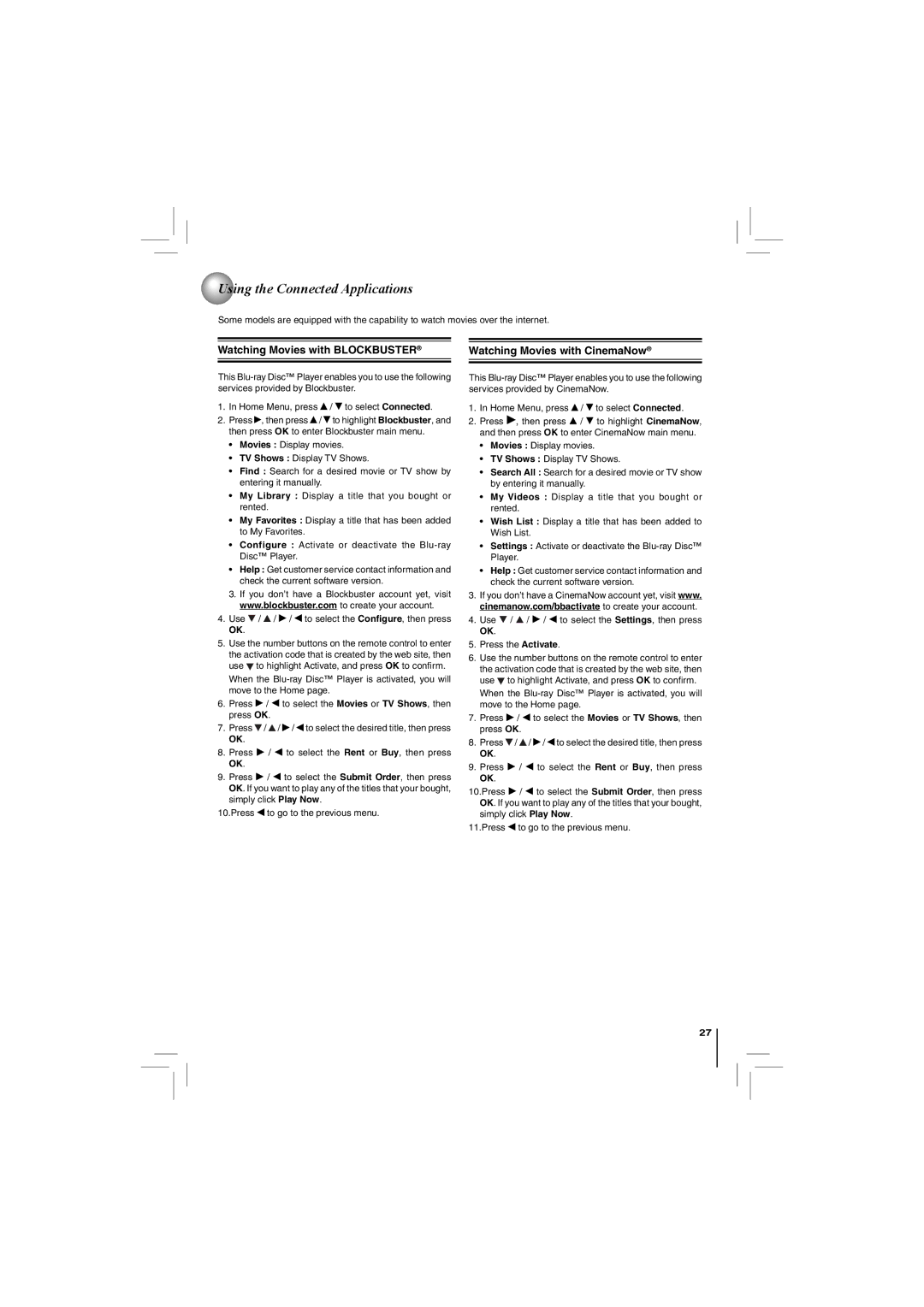 Toshiba BDX4150KU owner manual Using the Connected Applications 