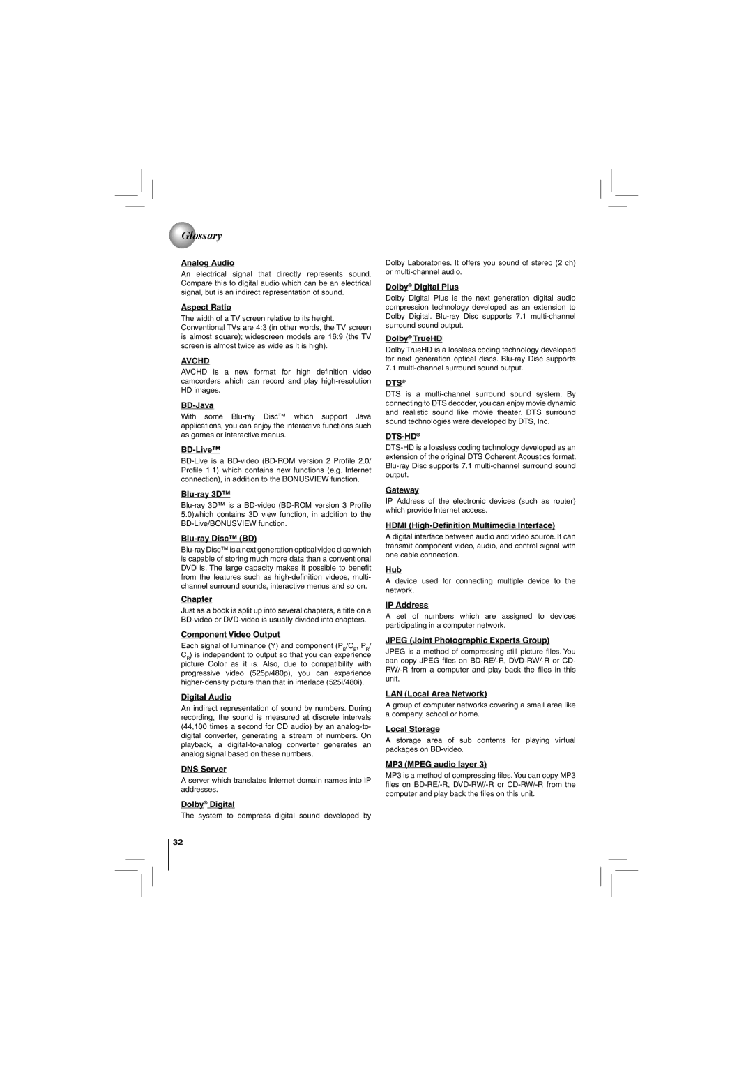 Toshiba BDX4150KU owner manual Glossary 