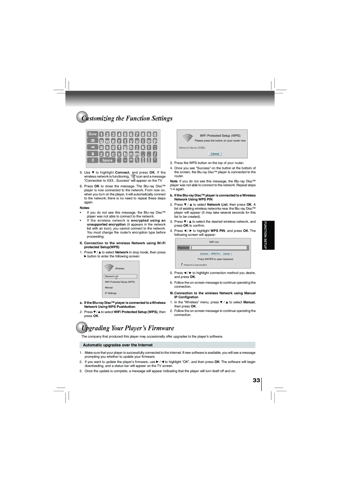 Toshiba bdx5200ku owner manual Upgrading Your Player’s Firmware, Automatic upgrades over the Internet 