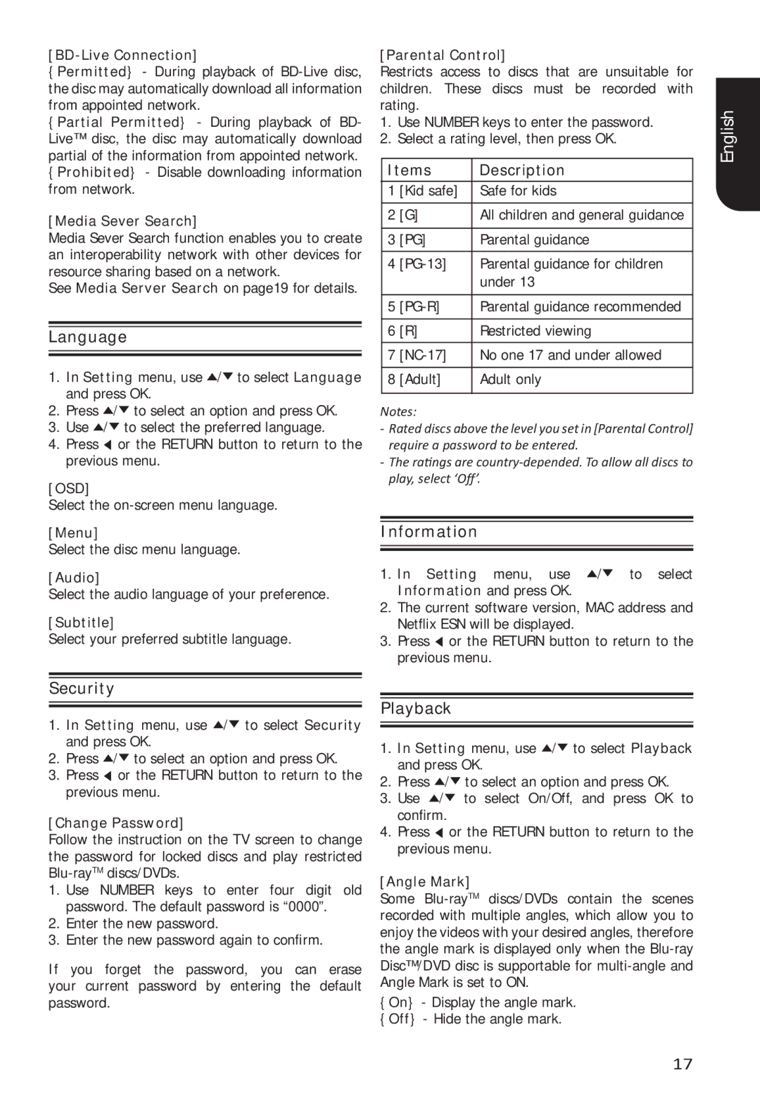 Toshiba BDX5400 owner manual Language, Osd 