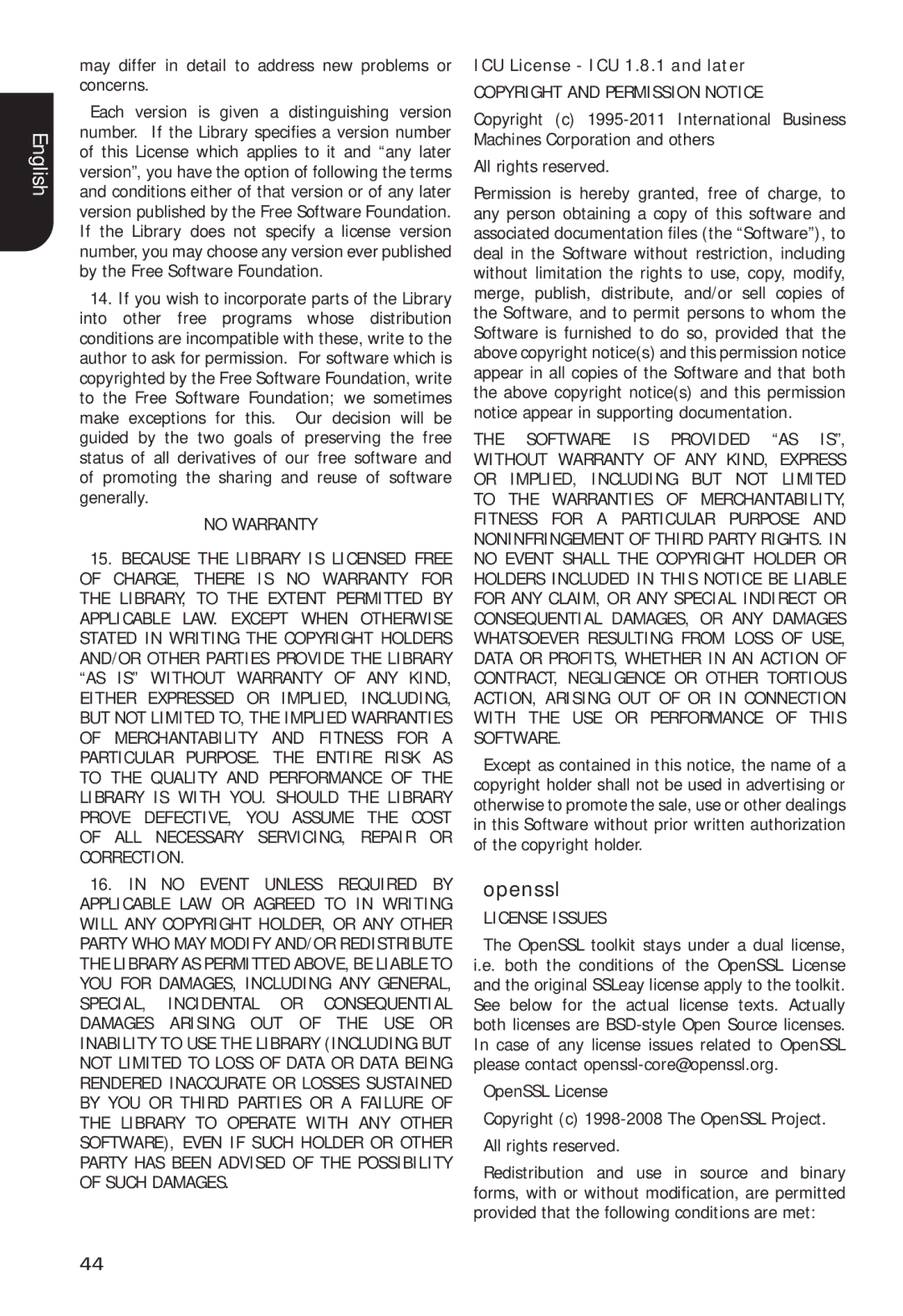 Toshiba BDX5400 Openssl, May differ in detail to address new problems or concerns, ICU License ICU 1.8.1 and later 