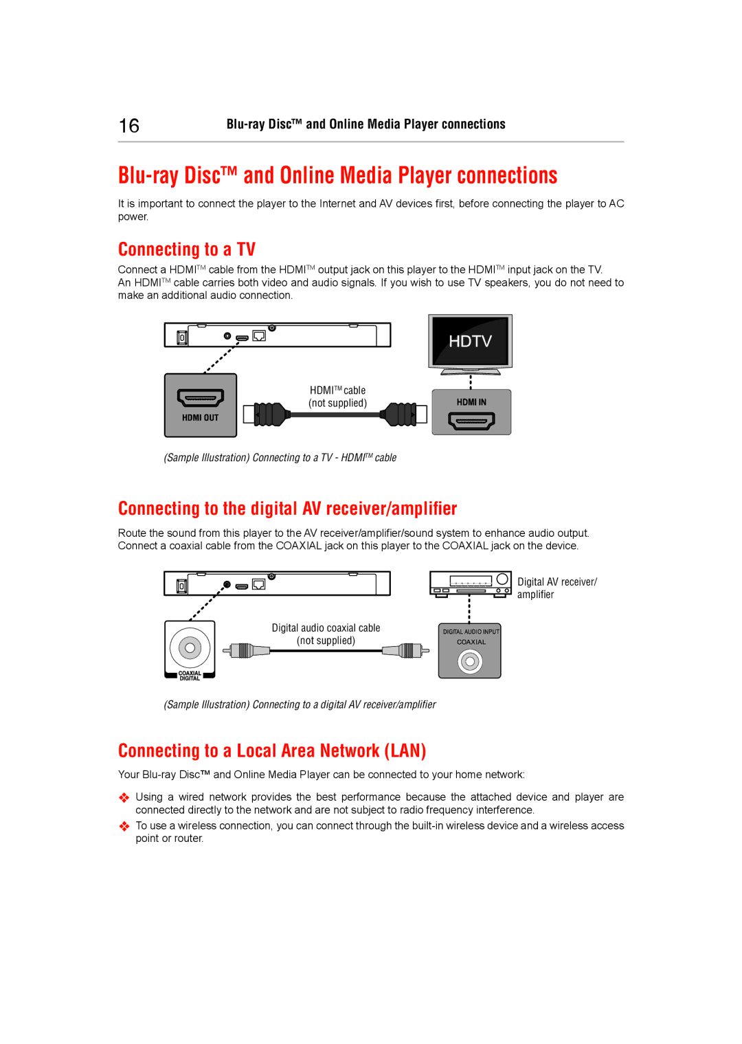 Toshiba BDX5400KC manual Blu-ray Disc and Online Media Player connections, Connecting to a TV 