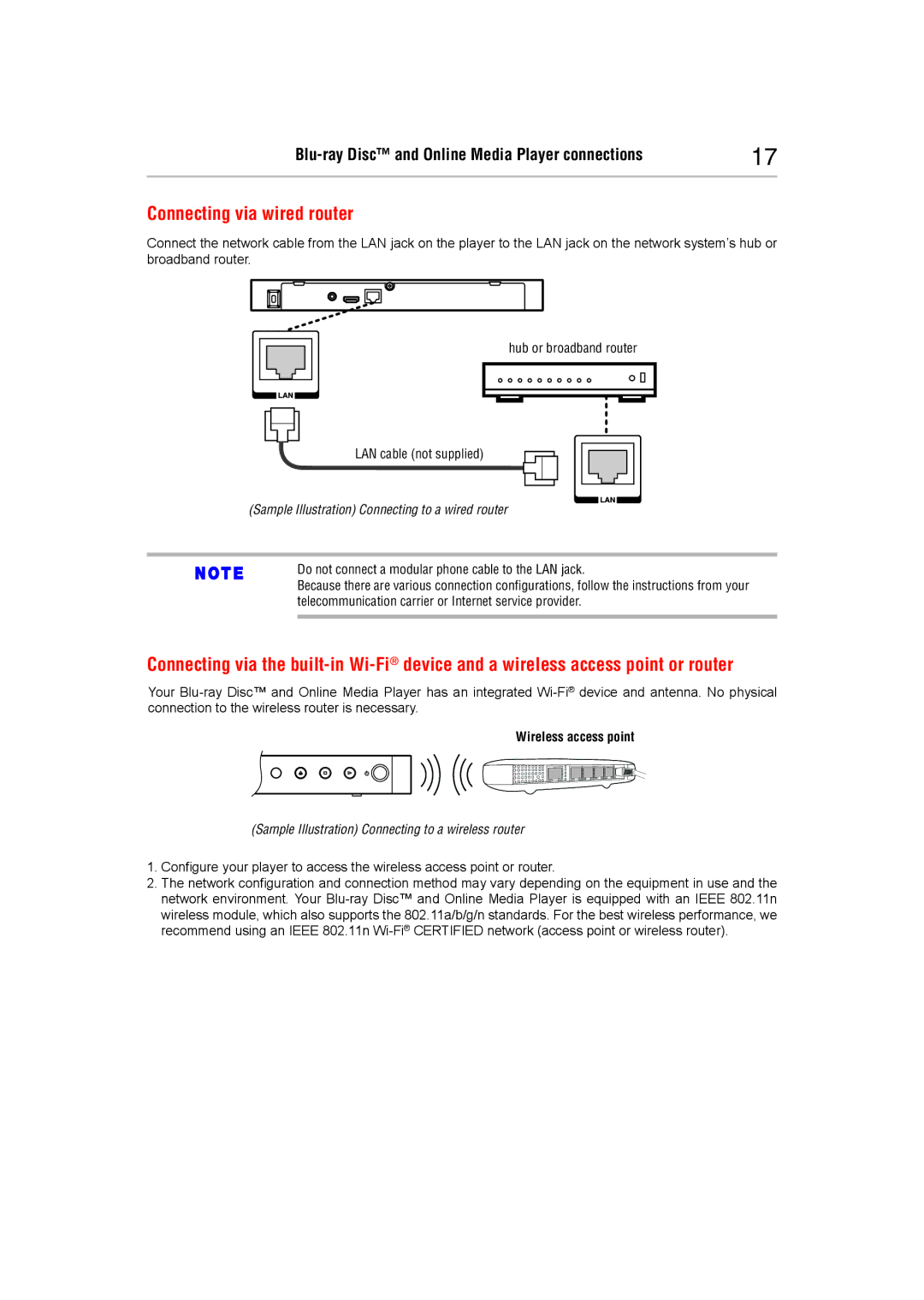 Toshiba BDX5400KC manual Connecting via wired router, Wireless access point 