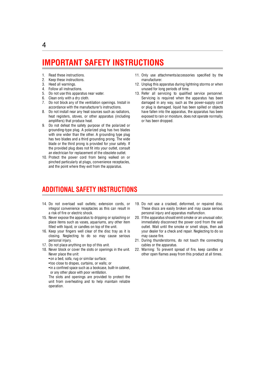 Toshiba BDX5400KC manual Important Safety Instructions 