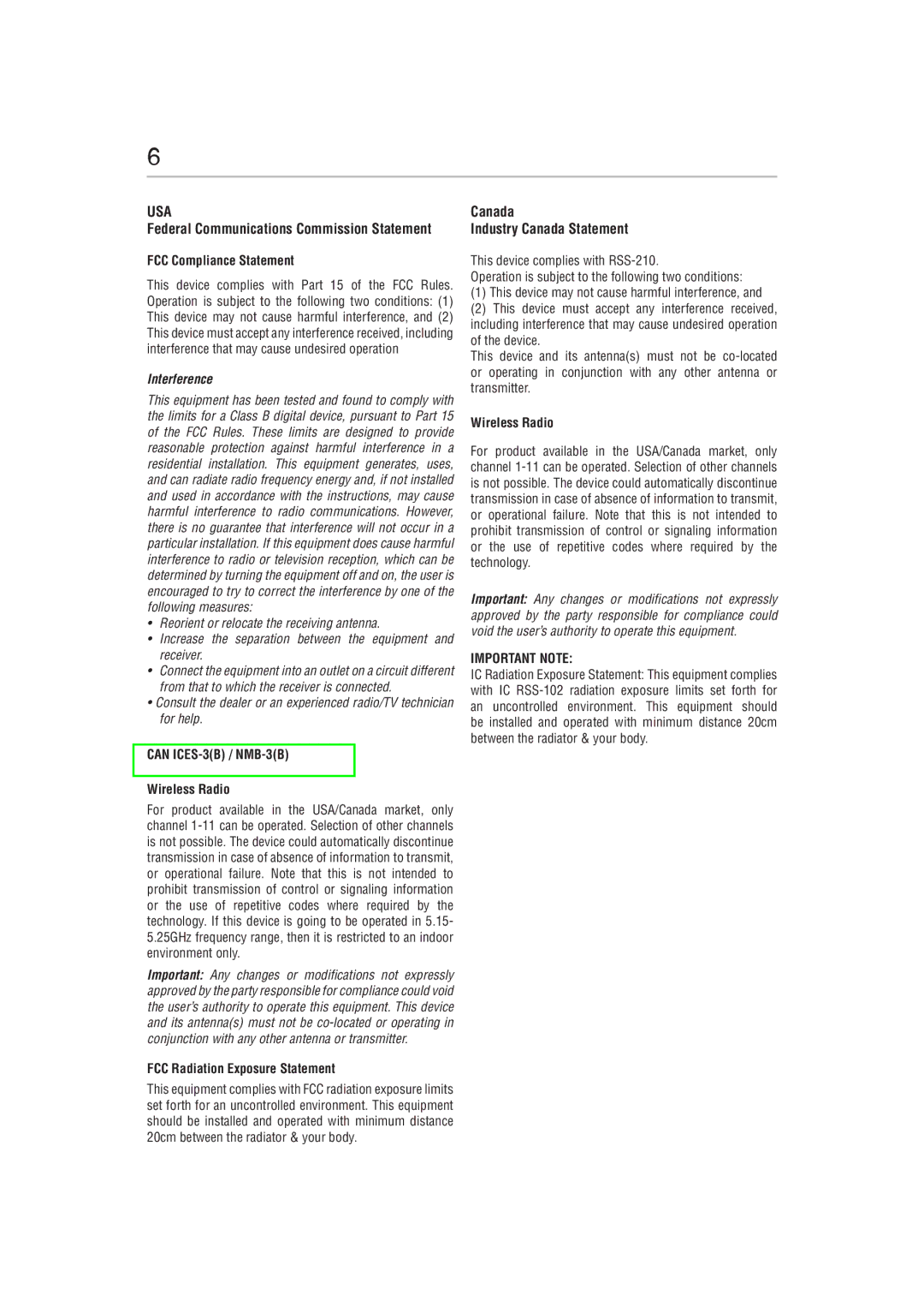 Toshiba BDX5400KC manual FCC Compliance Statement, Can ICES-3B / NMB-3B Wireless Radio, FCC Radiation Exposure Statement 