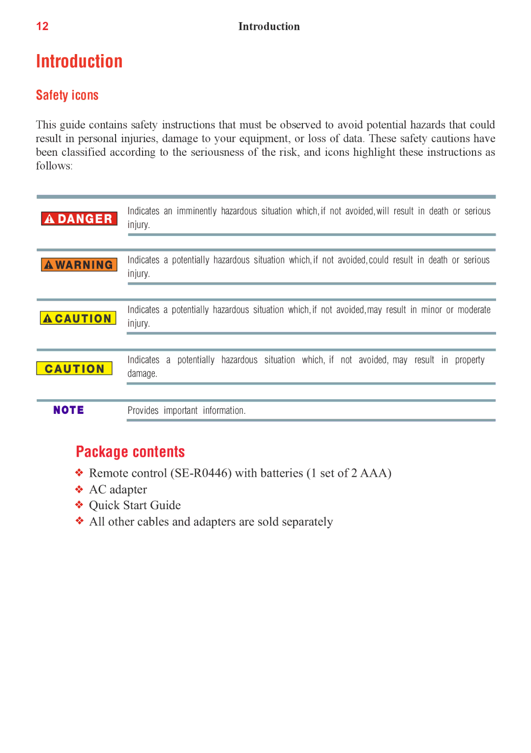 Toshiba BDX5500KC manual Introduction, Package contents 