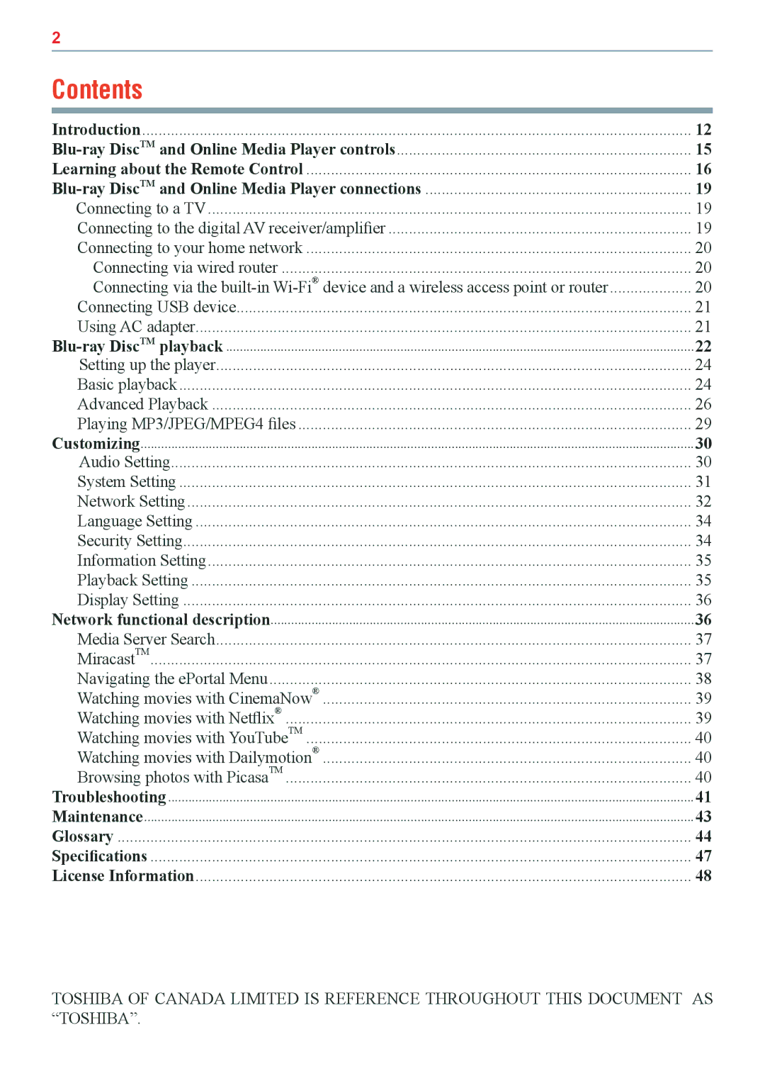 Toshiba BDX5500KC manual Contents 