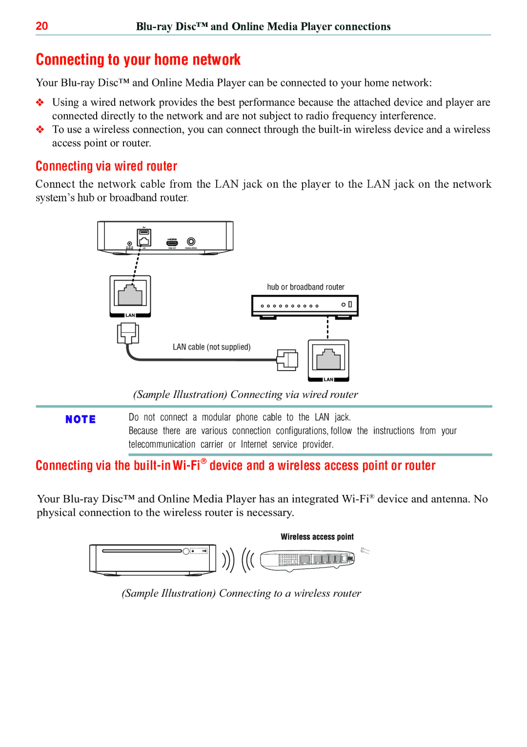 Toshiba BDX5500KC manual Connecting to your home network, Connecting via wired router 