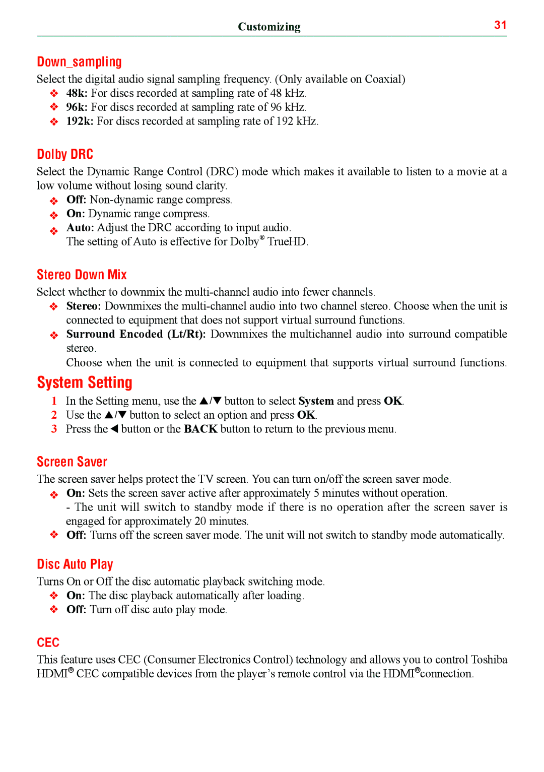 Toshiba BDX5500KC manual System Setting 