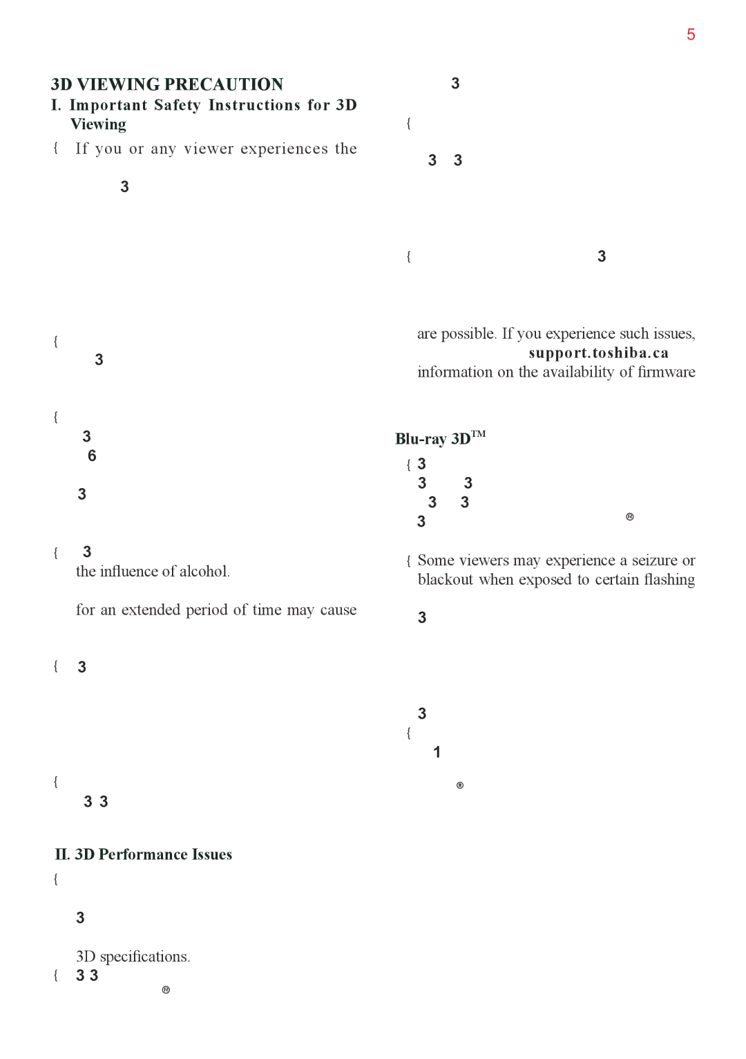 Toshiba BDX5500KC manual Important Safety Instructions for 3D Viewing, II D Performance Issues, Blu-ray 3DTM 