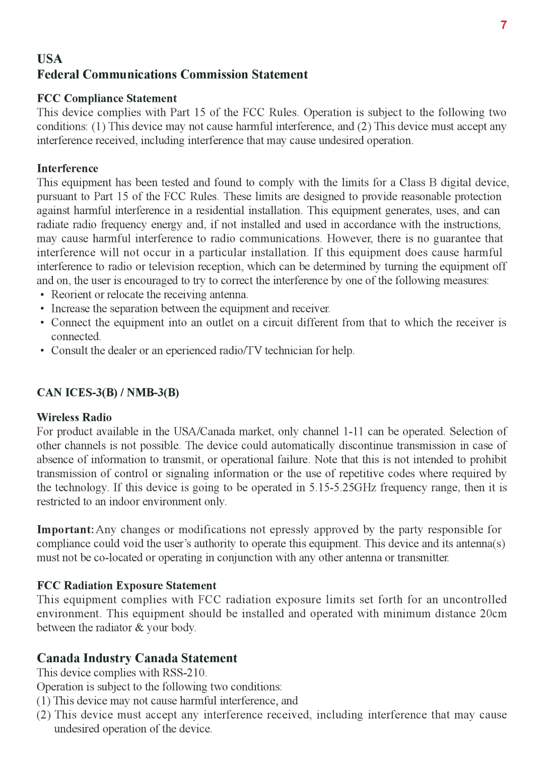 Toshiba BDX5500KC manual FCC Compliance Statement, Can ICES-3B / NMB-3B Wireless Radio, FCC Radiation Exposure Statement 