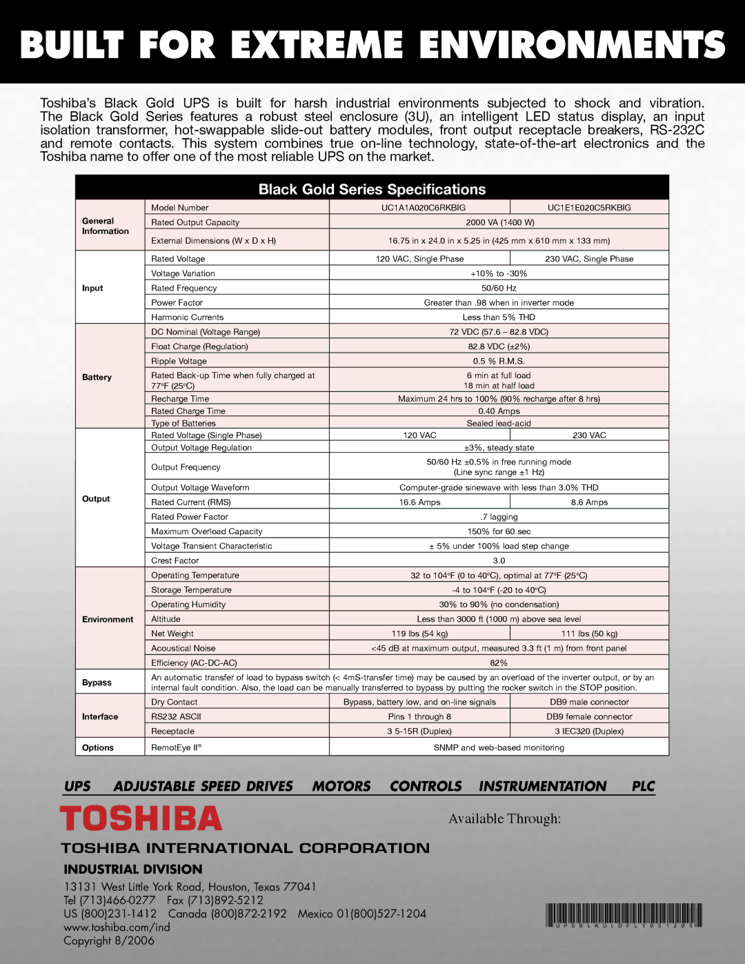 Toshiba Black Gold Series manual General, Information, Input, Battery, Output, Environment, Bypass, Interface, Options 