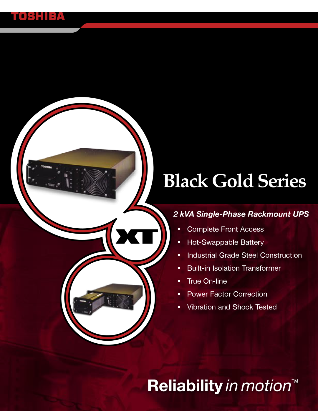 Toshiba Black Gold Series manual Uninterruptible Power Systems, kVA Single-Phase Rackmount UPS 