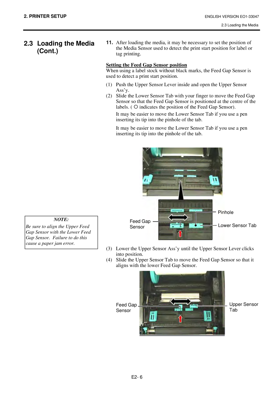 Toshiba B-SA4TM-TS12-QM-R, BSA4TMTS12QMR owner manual Setting the Feed Gap Sensor position 