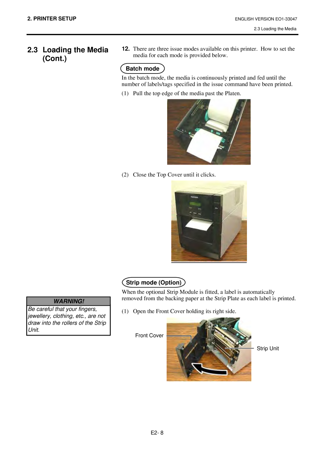 Toshiba BSA4TMTS12QMR, B-SA4TM-TS12-QM-R owner manual Batch mode, Strip mode Option 