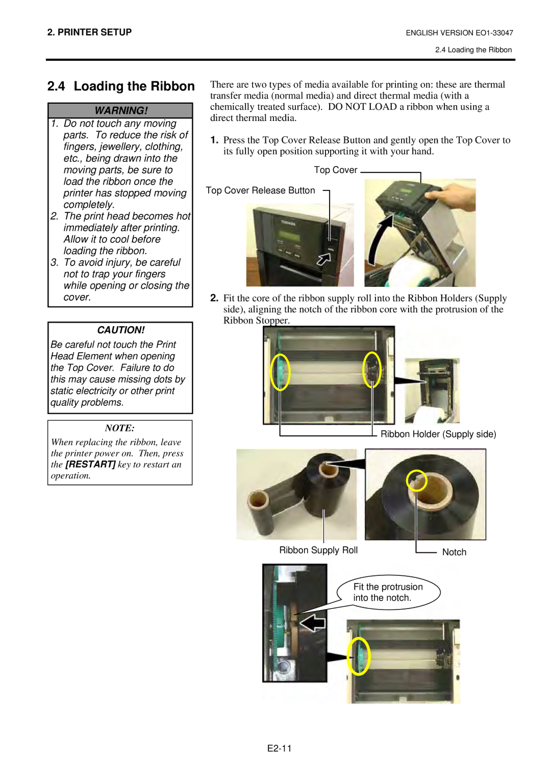 Toshiba BSA4TMTS12QMR, B-SA4TM-TS12-QM-R owner manual Loading the Ribbon 