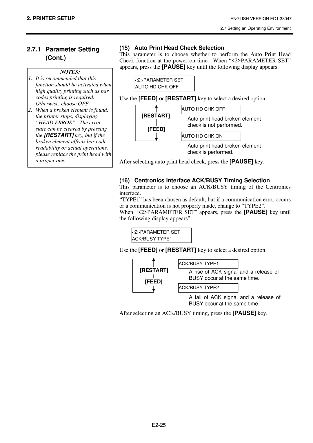 Toshiba BSA4TMTS12QMR, B-SA4TM Auto Print Head Check Selection, After selecting auto print head check, press the Pause key 