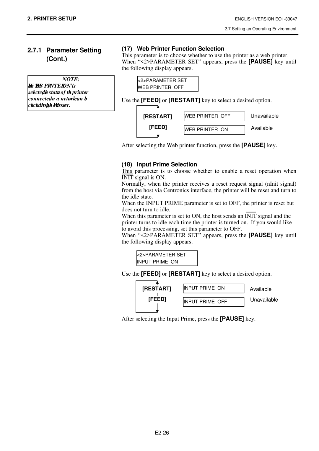 Toshiba BSA4TMTS12QMR, B-SA4TM-TS12-QM-R owner manual Web Printer Function Selection, Input Prime Selection 