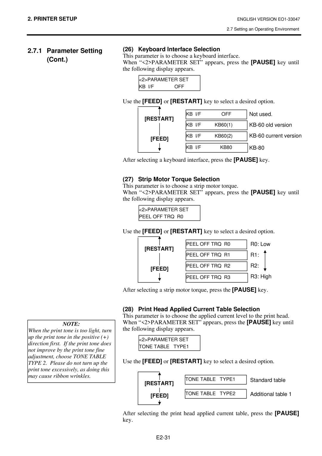 Toshiba BSA4TMTS12QMR, B-SA4TM Keyboard Interface Selection, After selecting a keyboard interface, press the Pause key 