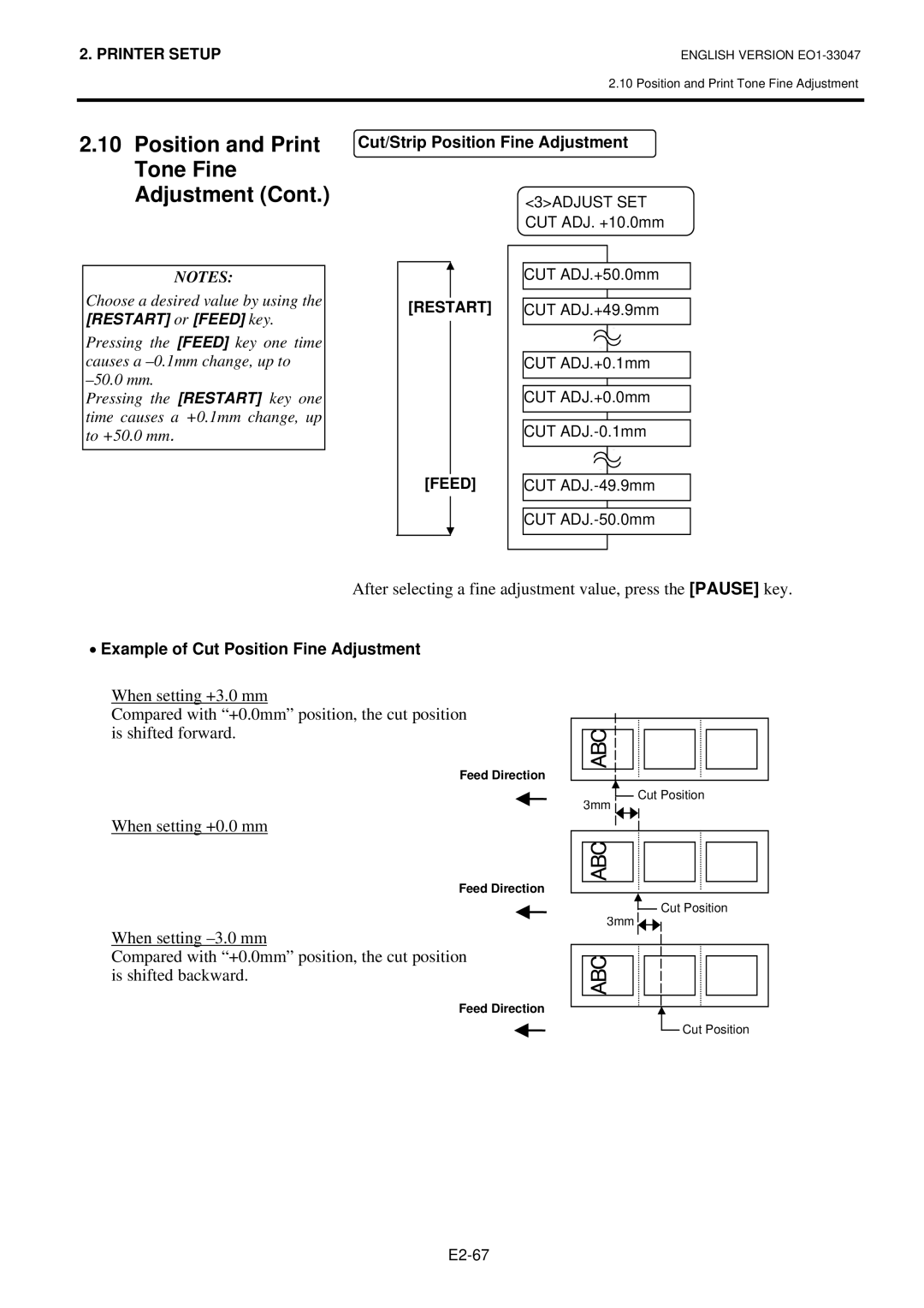 Toshiba BSA4TMTS12QMR, B-SA4TM-TS12-QM-R owner manual Example of Cut Position Fine Adjustment 