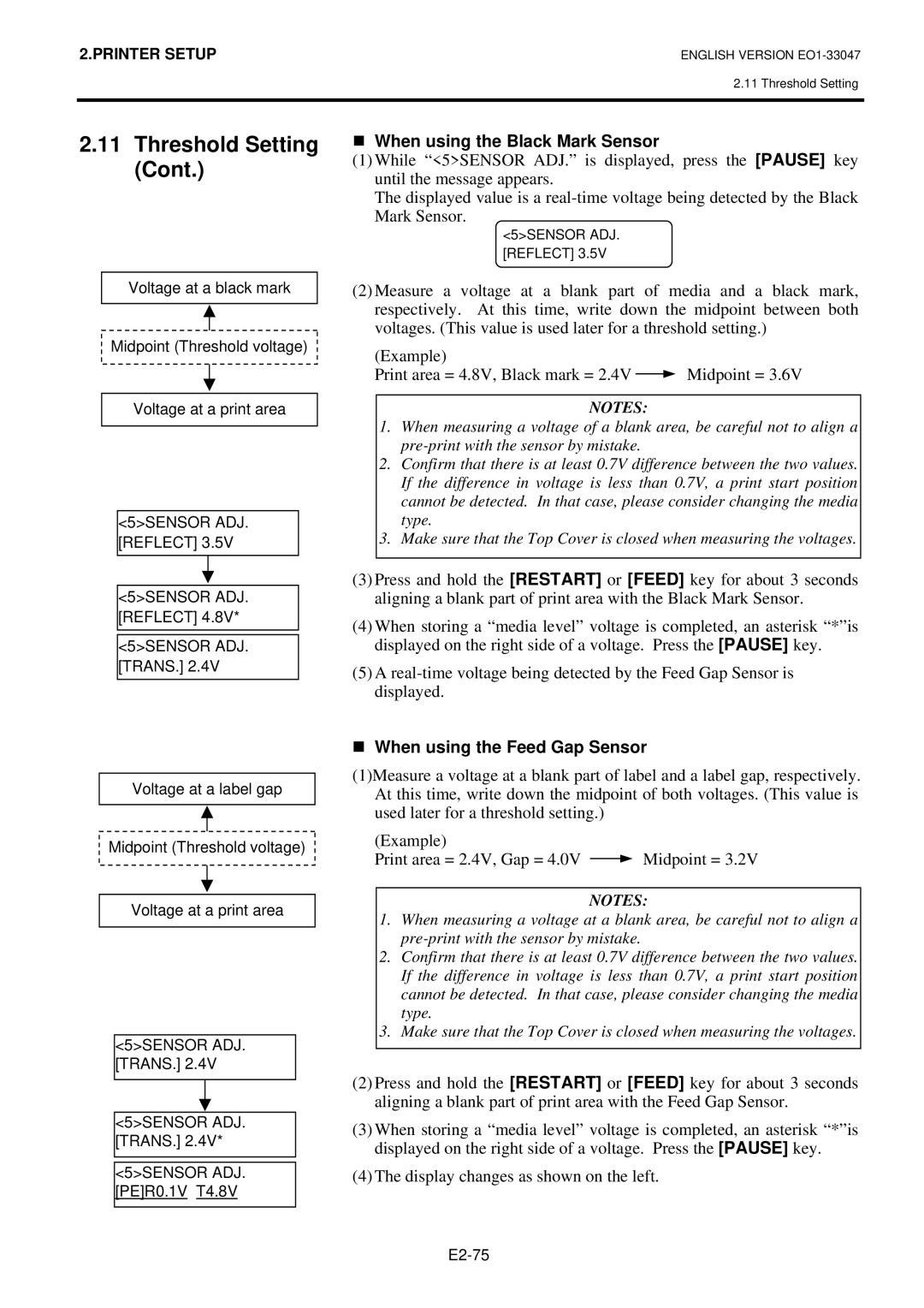 Toshiba B-SA4TM-TS12-QM-R, BSA4TMTS12QMR owner manual „ When using the Black Mark Sensor, „ When using the Feed Gap Sensor 