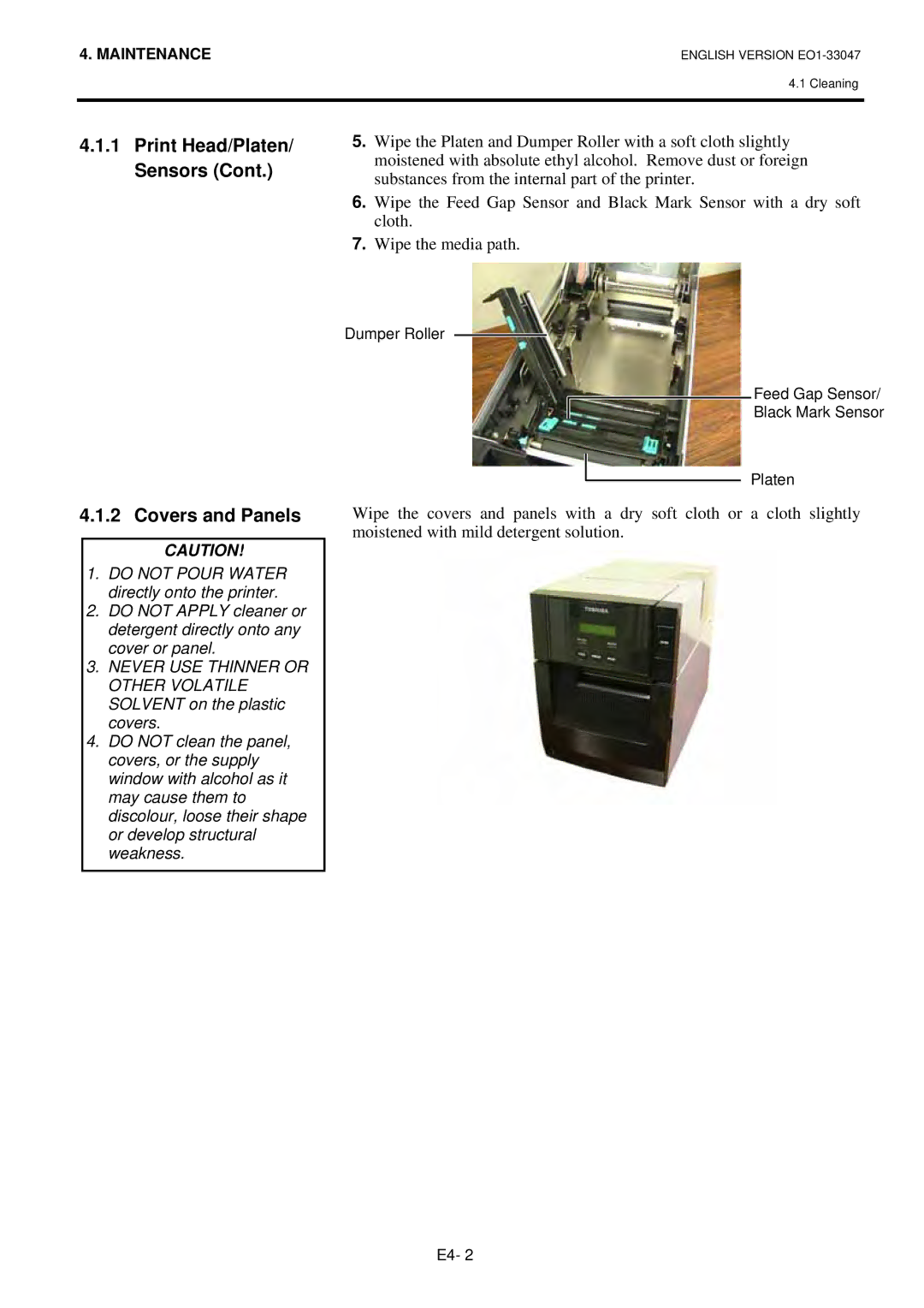 Toshiba B-SA4TM-TS12-QM-R, BSA4TMTS12QMR owner manual Print Head/Platen/ Sensors Covers and Panels 