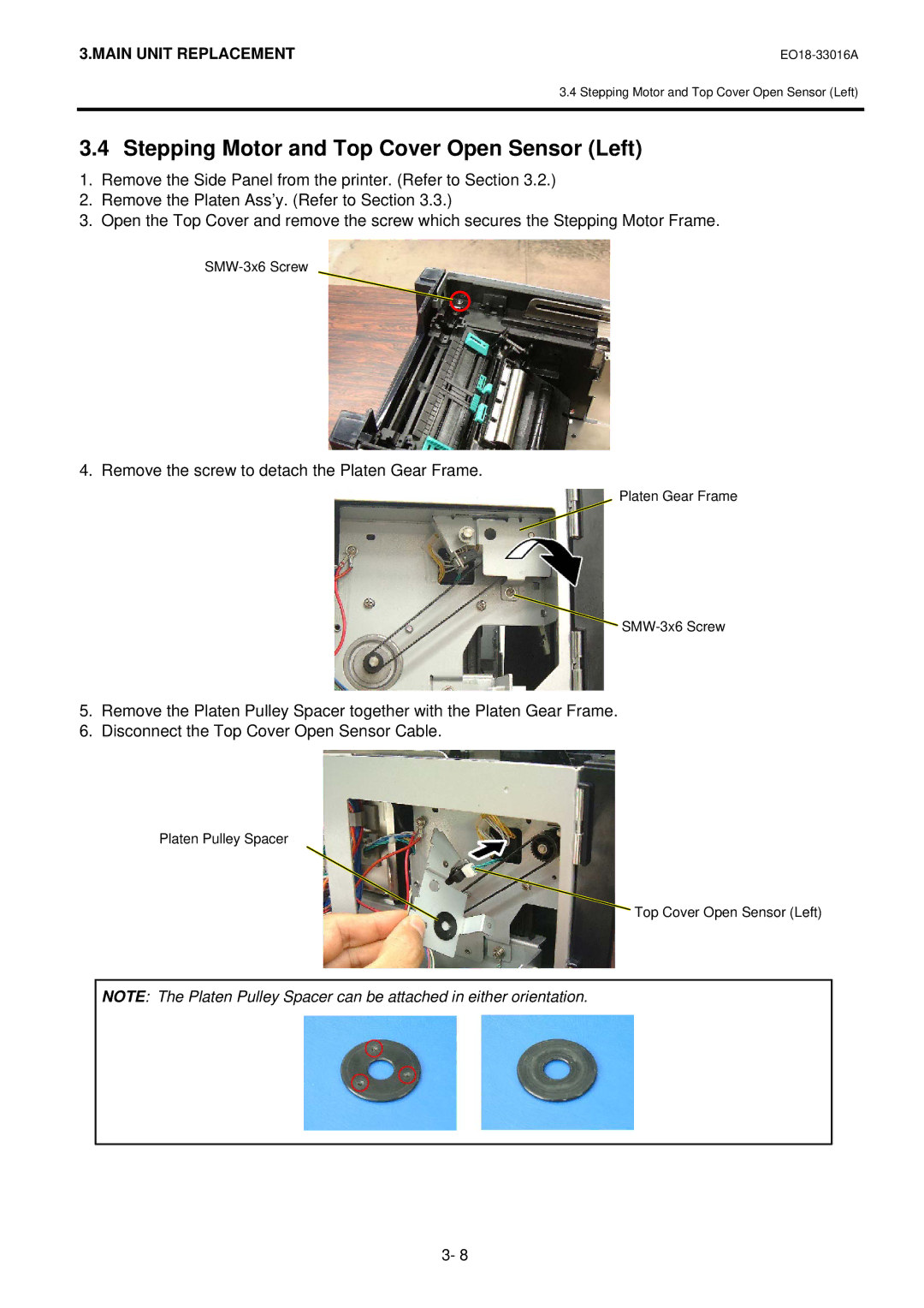 Toshiba BSA4TMTS12QMR, BSA4TMGS12QMR manual Stepping Motor and Top Cover Open Sensor Left 