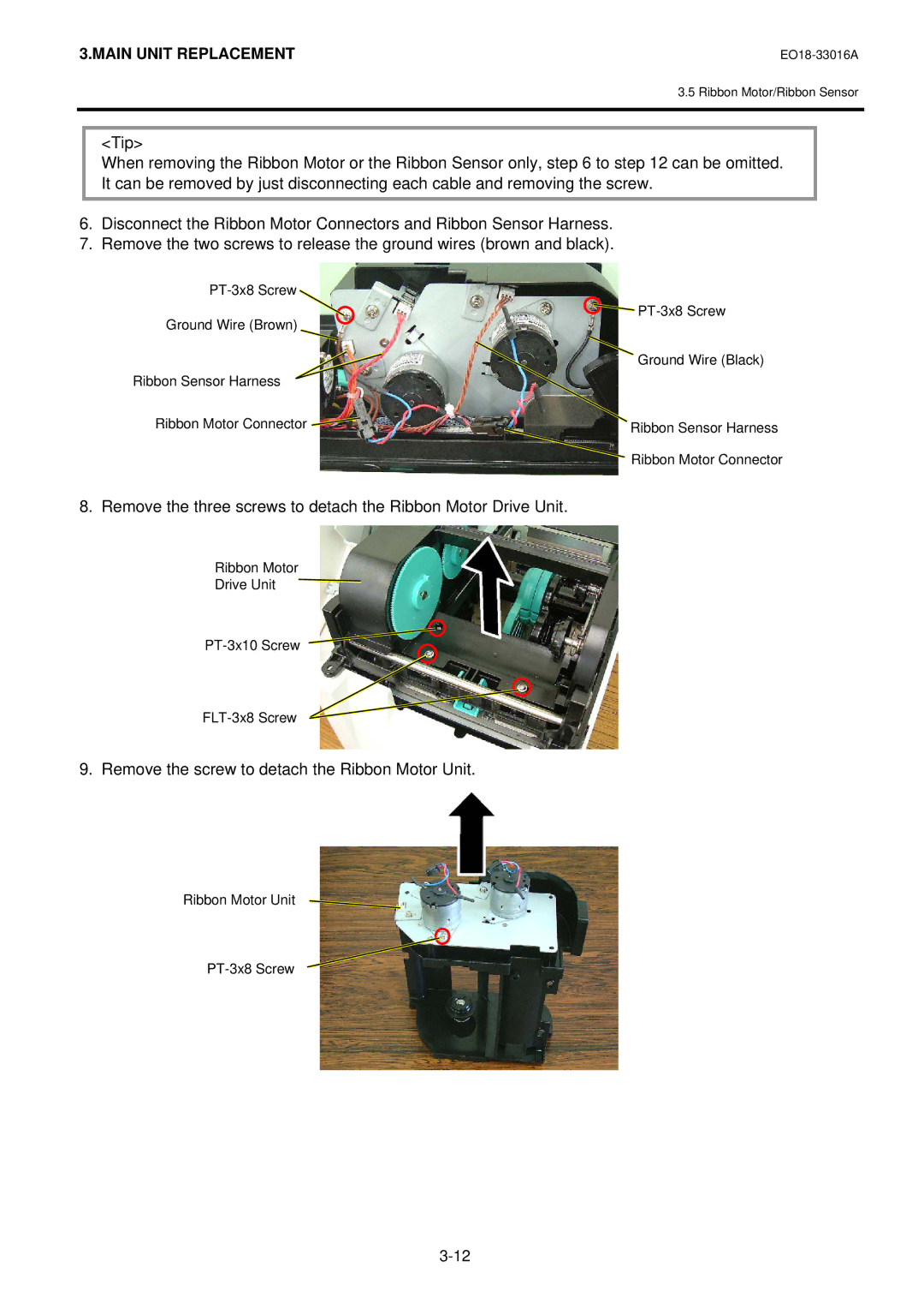 Toshiba BSA4TMTS12QMR, BSA4TMGS12QMR manual Remove the screw to detach the Ribbon Motor Unit 