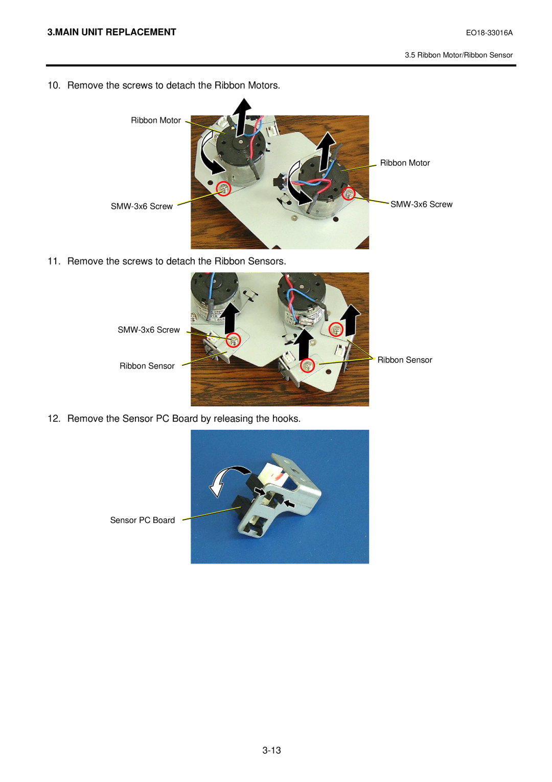 Toshiba BSA4TMGS12QMR, BSA4TMTS12QMR manual Remove the screws to detach the Ribbon Motors 