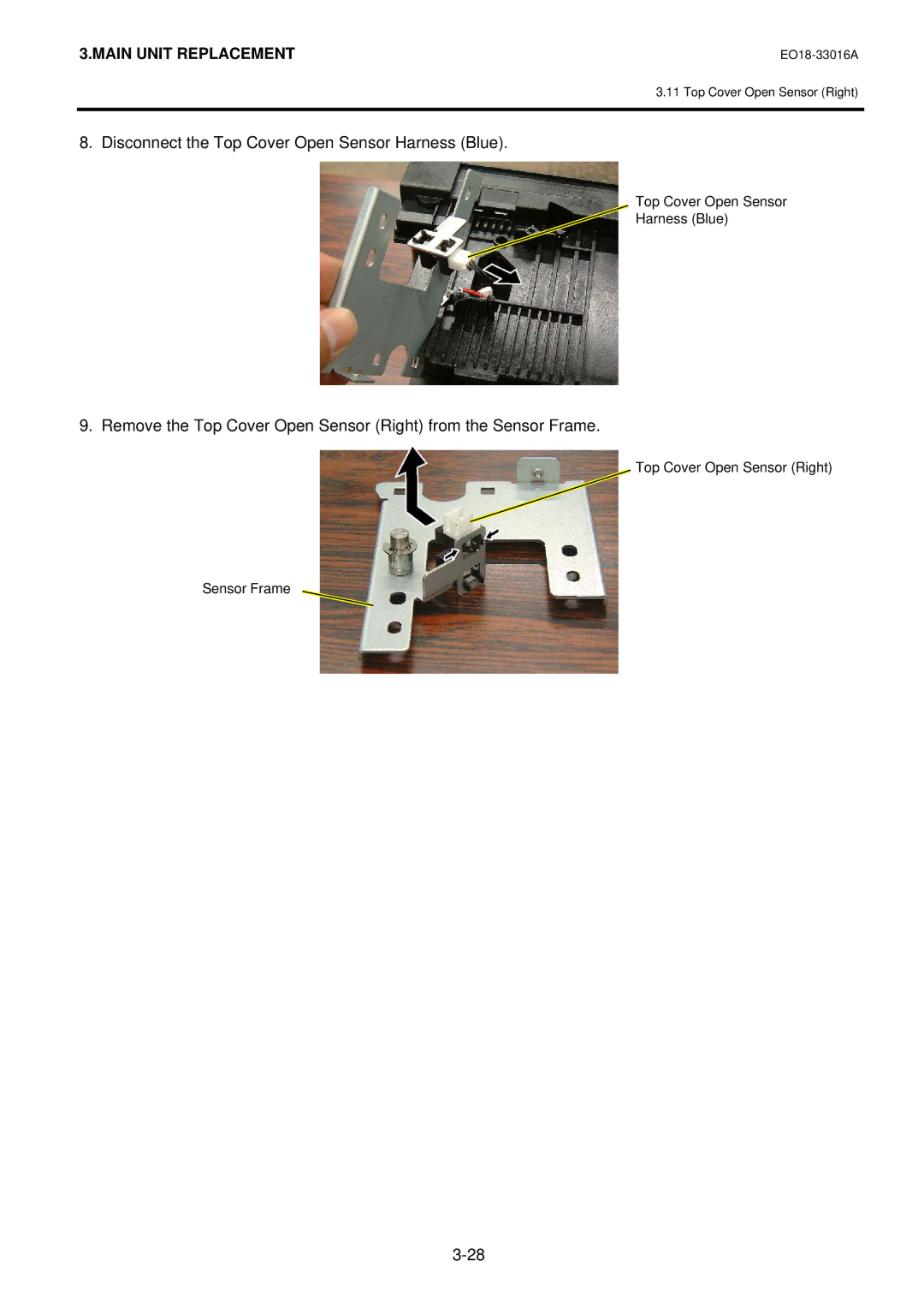 Toshiba BSA4TMGS12QMR, BSA4TMTS12QMR manual Disconnect the Top Cover Open Sensor Harness Blue 