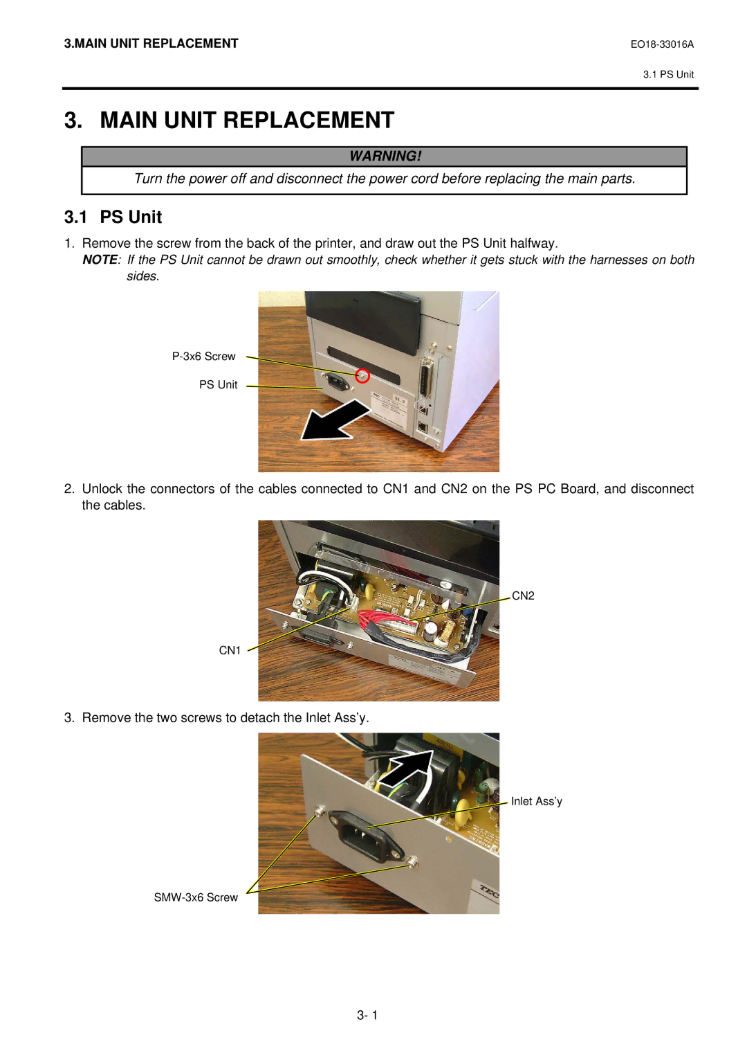 Toshiba BSA4TMGS12QMR, BSA4TMTS12QMR manual Main Unit Replacement, PS Unit 