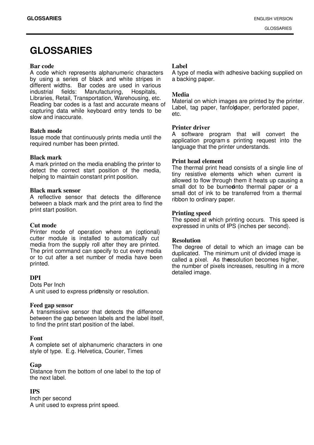 Toshiba BSV4TGS10QMR manual Glossaries 