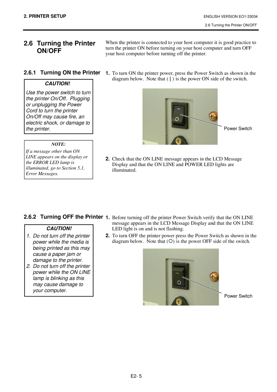 Toshiba B-SX4T Series, BSX4TGS20QMR owner manual Turning the Printer, Turning on the Printer, Turning OFF the Printer 