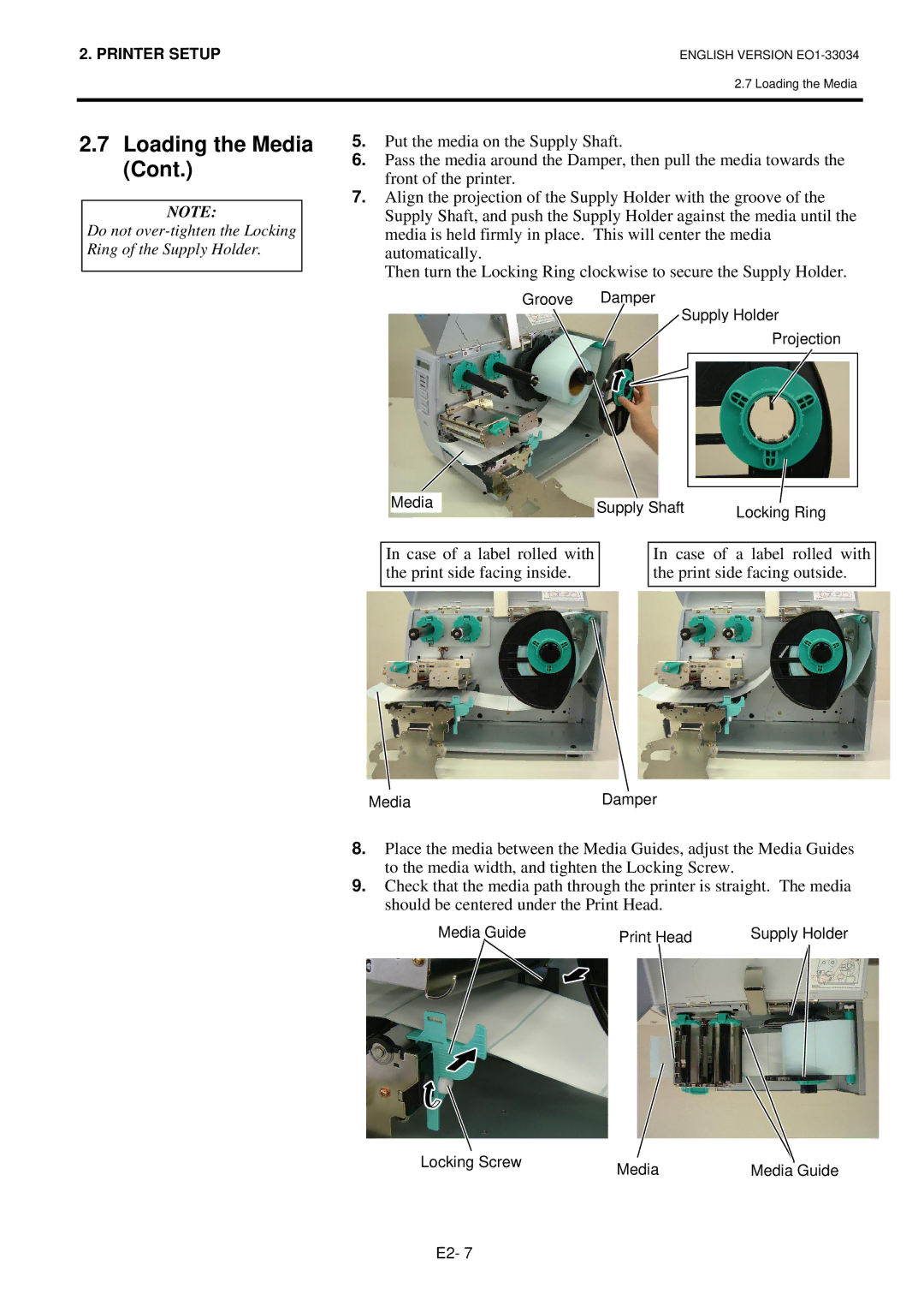 Toshiba B-SX4T Series, BSX4TGS20QMR owner manual Do not over-tighten the Locking Ring of the Supply Holder 