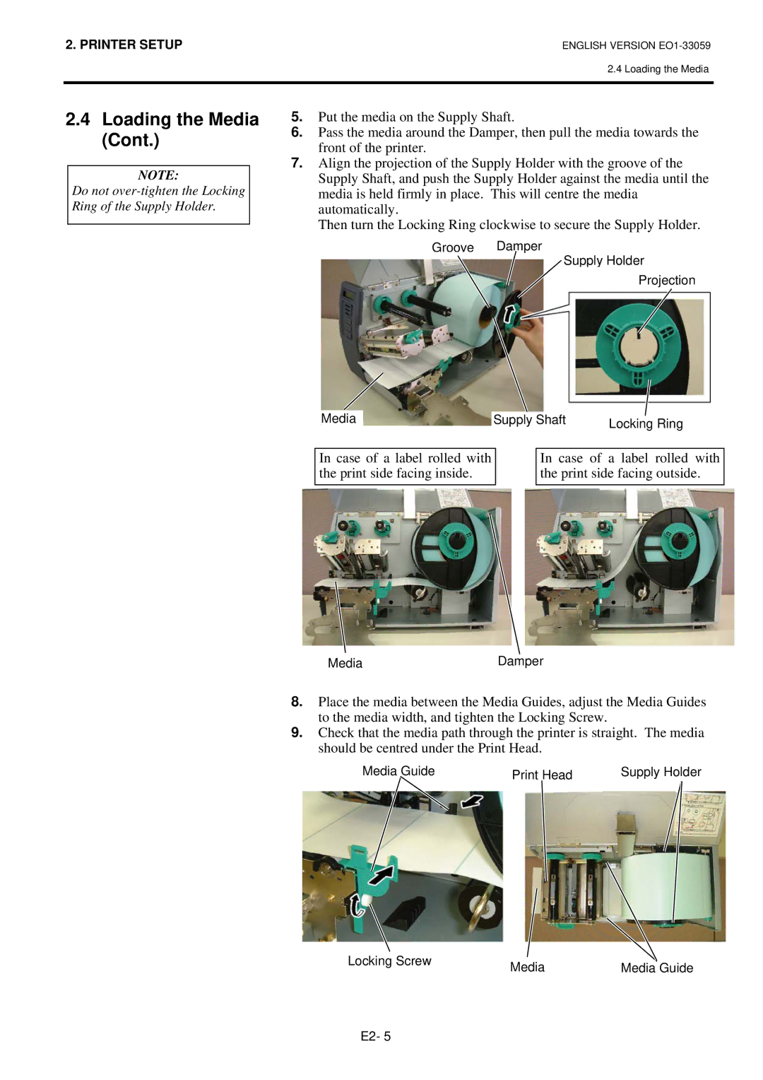 Toshiba B-SX5T-TS25-QM-R, BSX5TTS25QMR, B-SX5T-TS22-QM-R manual Do not over-tighten the Locking Ring of the Supply Holder 