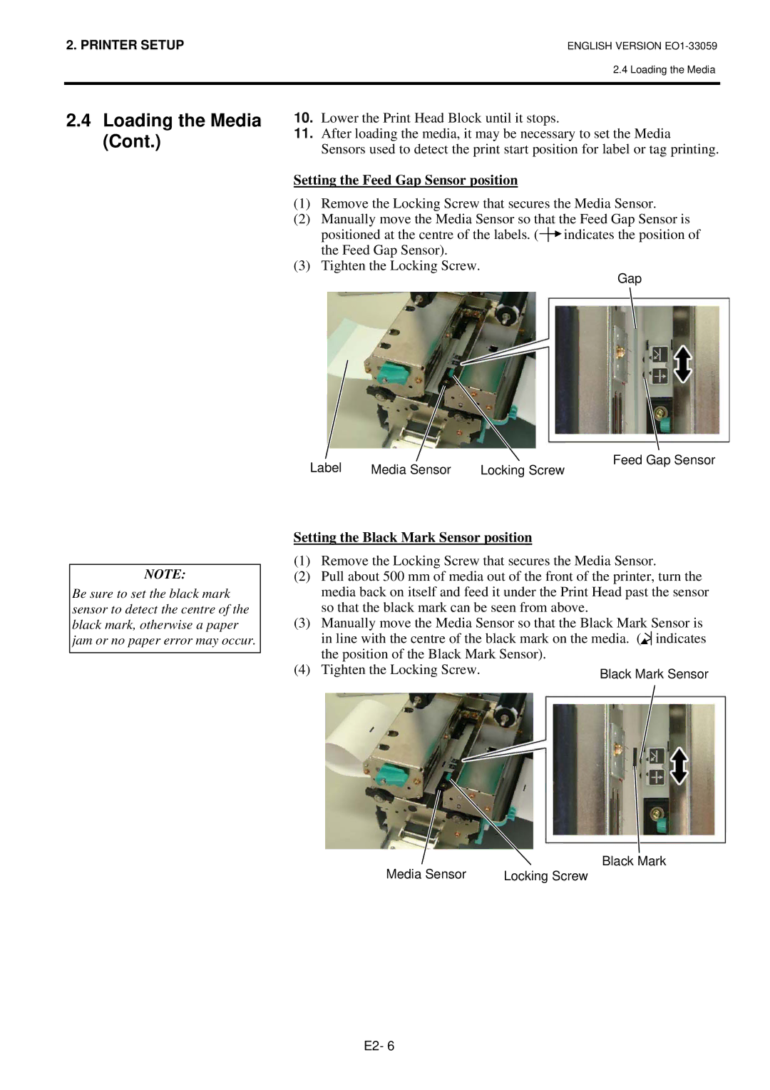 Toshiba BSX5TTS25QMR, B-SX5T-TS22-QM-R, BSX5TTS22QMR, B-SX5T-TS25-QM-R manual Setting the Feed Gap Sensor position 