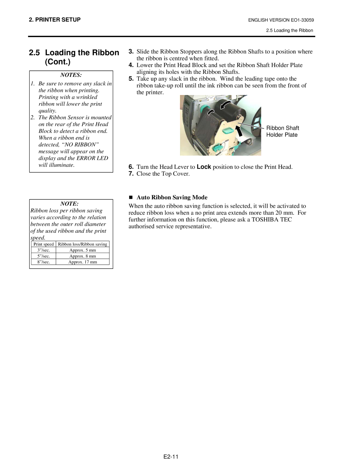 Toshiba B-SX5T-TS22-QM-R, BSX5TTS25QMR, BSX5TTS22QMR, B-SX5T-TS25-QM-R manual Auto Ribbon Saving Mode 