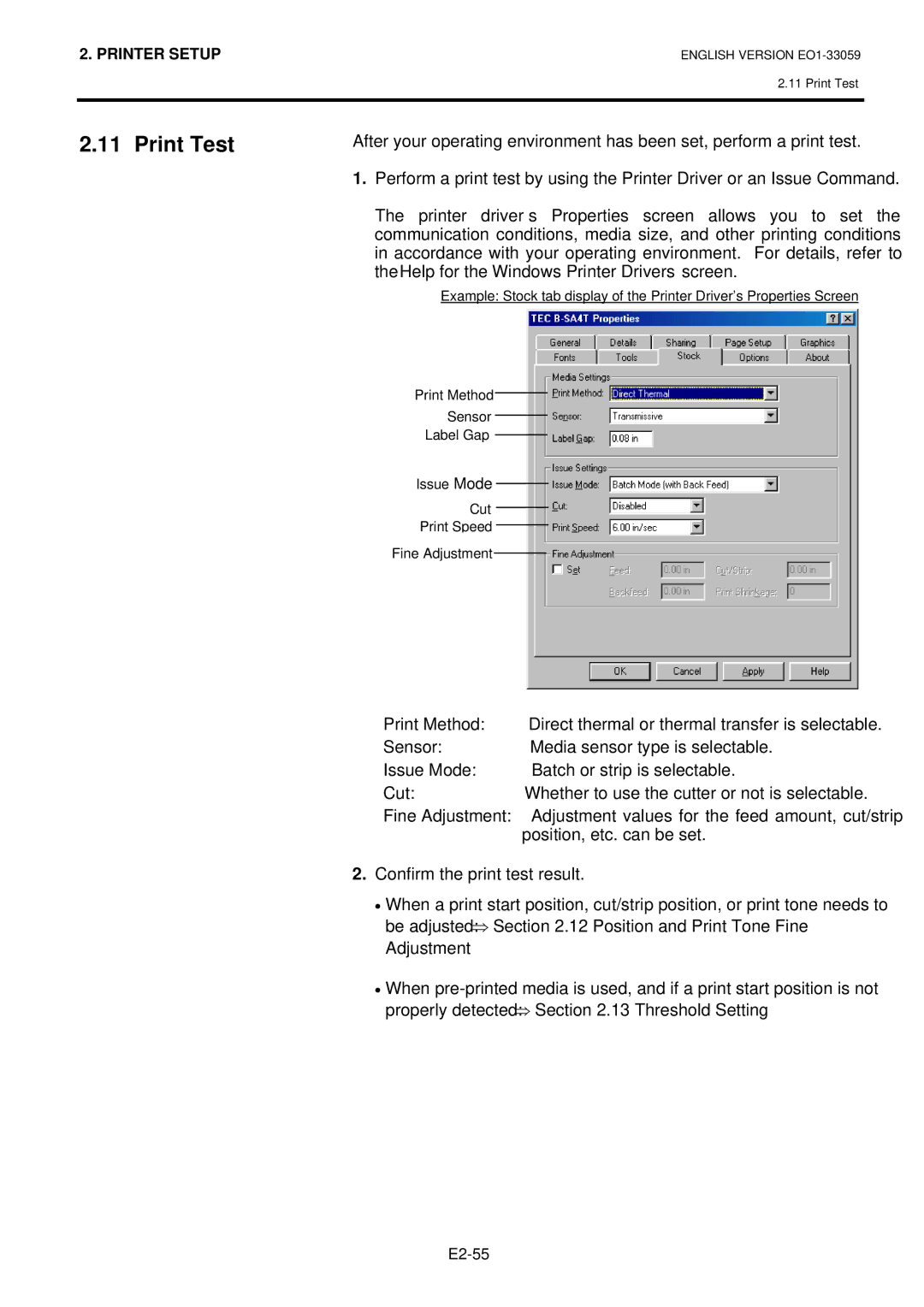 Toshiba B-SX5T-TS22-QM-R, BSX5TTS25QMR, BSX5TTS22QMR, B-SX5T-TS25-QM-R manual Print Test, Adjustment 