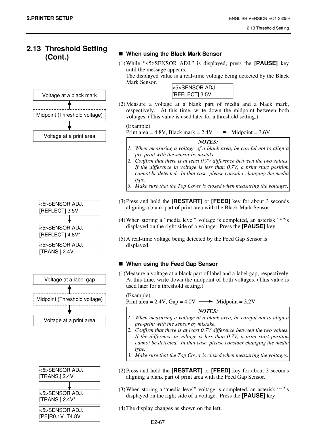 Toshiba B-SX5T-TS22-QM-R, BSX5TTS25QMR, BSX5TTS22QMR „ When using the Black Mark Sensor, „ When using the Feed Gap Sensor 