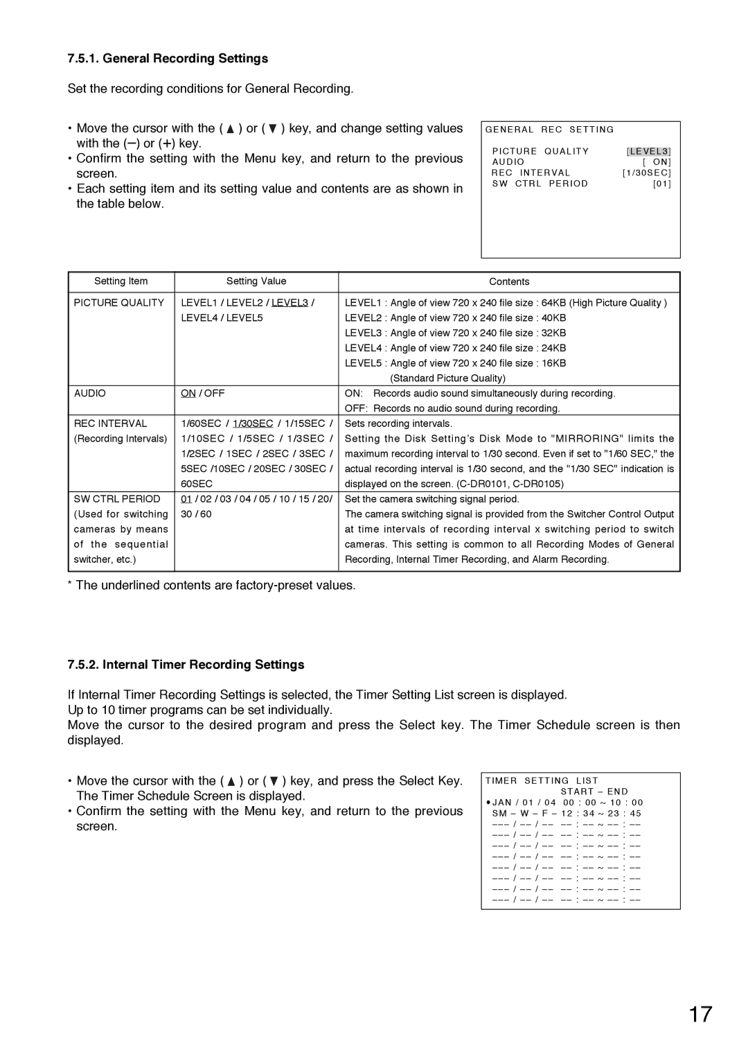 Toshiba C-DR0101 instruction manual General Recording Settings, Internal Timer Recording Settings 