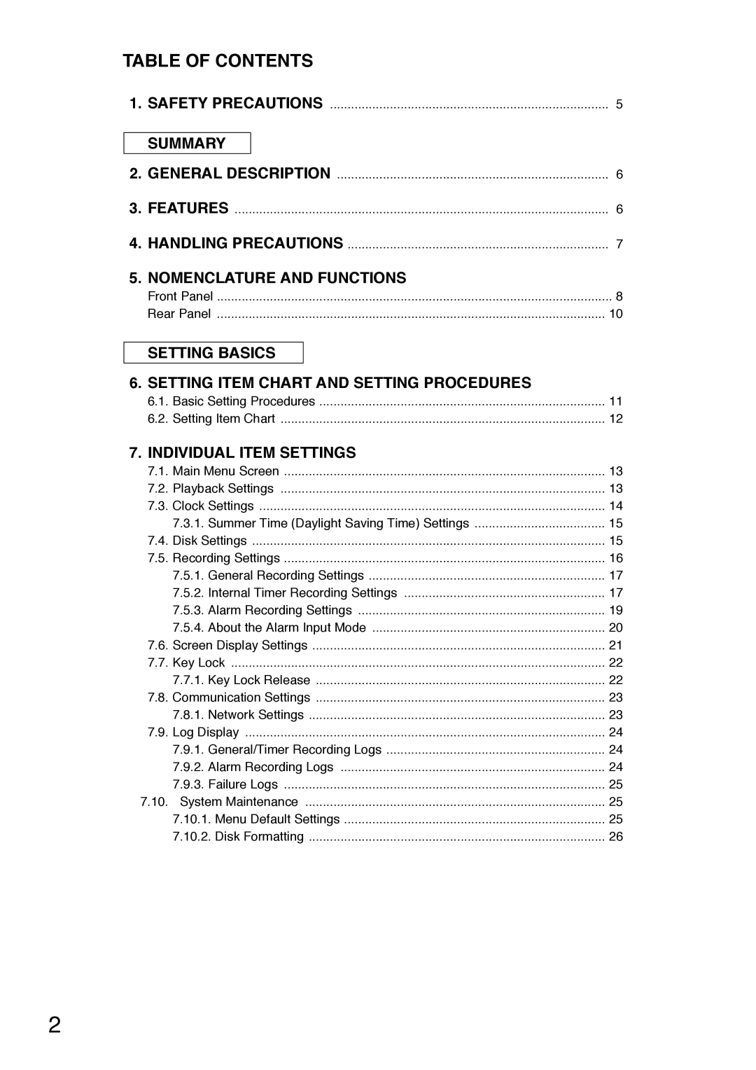 Toshiba C-DR0101 instruction manual Table of Contents 