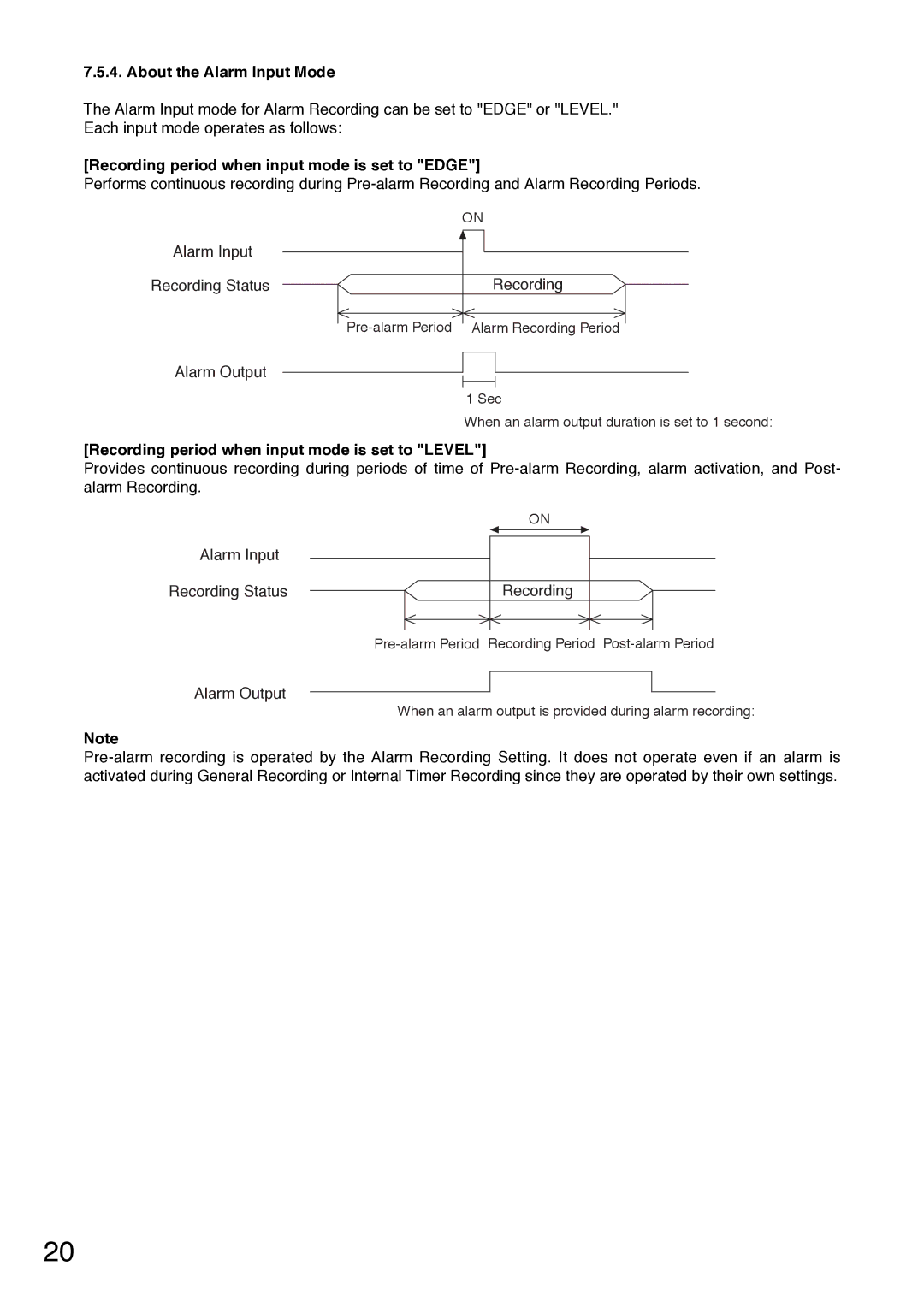 Toshiba C-DR0101 instruction manual About the Alarm Input Mode, Recording period when input mode is set to Edge 