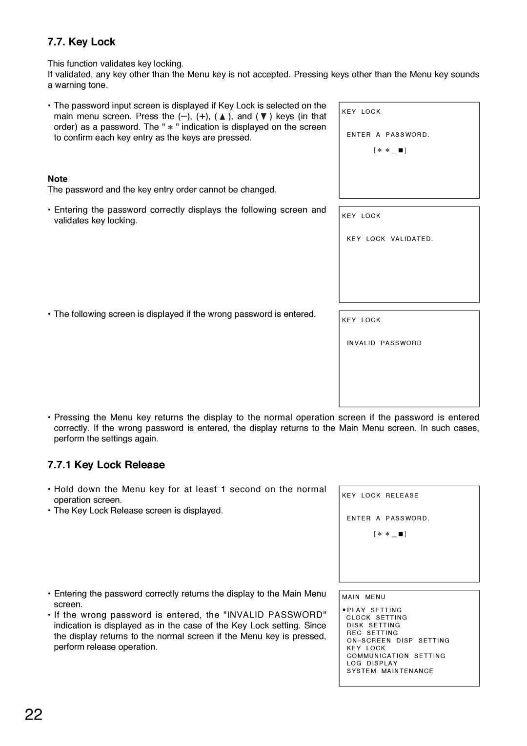 Toshiba C-DR0101 instruction manual Key Lock Release 