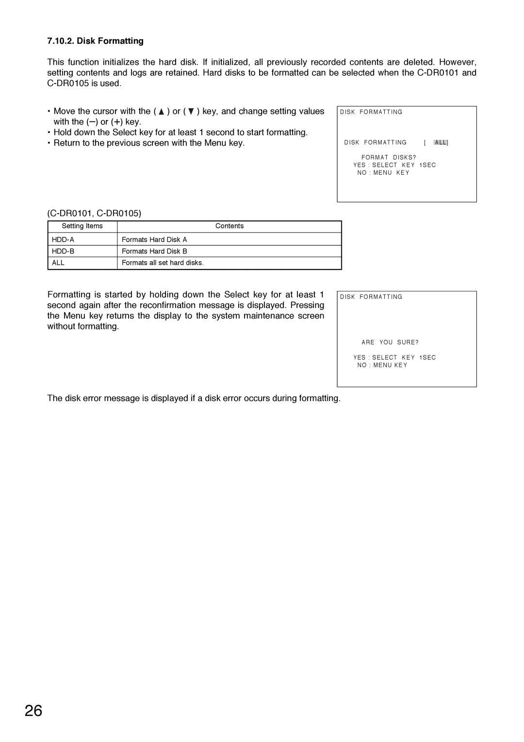 Toshiba C-DR0101 instruction manual Disk Formatting, DR0101, C-DR0105, Hdd-B, All 