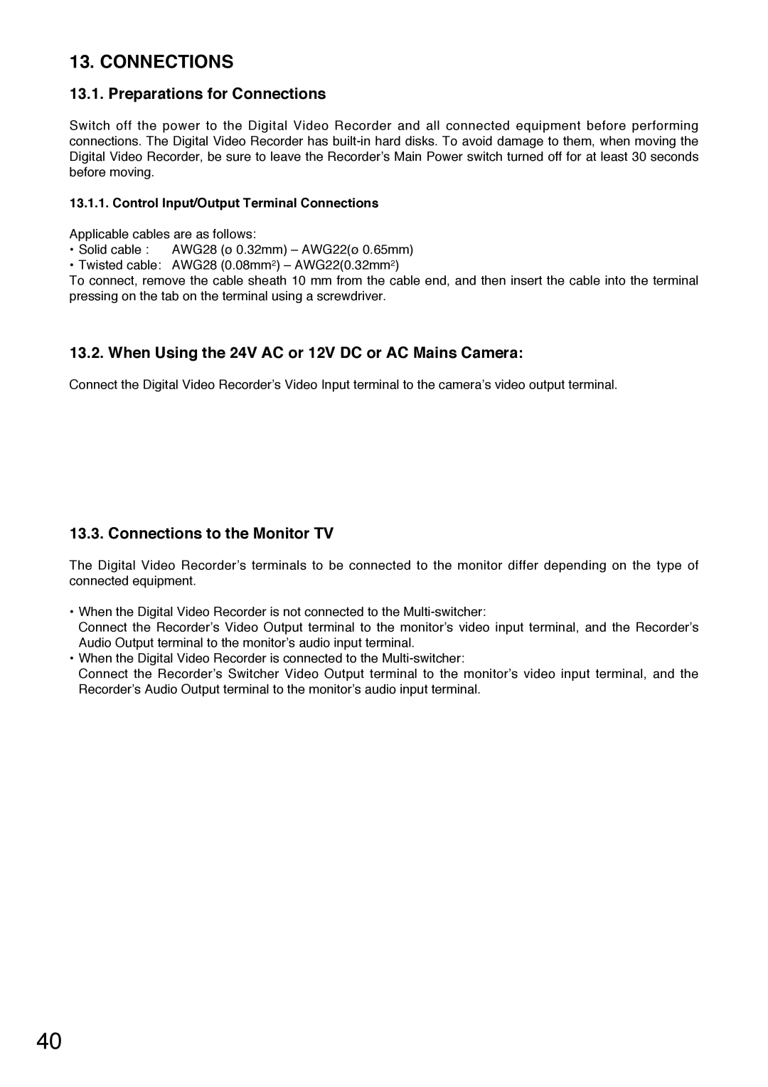 Toshiba C-DR0101 instruction manual Preparations for Connections, When Using the 24V AC or 12V DC or AC Mains Camera 